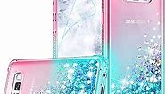 Gritup Galaxy S6 Case, Galaxy S6 Cases with HD Screen Protector for Girls Women, Cute Clear Gradient Glitter Liquid TPU Slim Phone Case for Samsung Galaxy S6 Pink/Teal