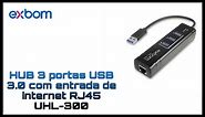 HUB USB 3.0 com 3 portas e entrada internet RJ45 / Modelo UHL-300