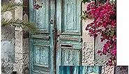 Kate 5x7ft Vintage Blue Barn Wood Door Photography Backdrops Spring Scene Nature Red Flowers Backgrounds Baby Shower Newborn Children Portrait Photoshoot Background Props Soft Fabric Washable