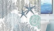 Tritard Nautical Coastal Waterproof Fabric Shower Curtain Starfish Seashell Coral Beach Themed Bath Curtain Ocean Shower Curtains for Bathroom with 12 Hooks, 72x72, Blue