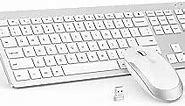 Full Size Slim Thin Wireless Keyboard and Mouse Combo with Numeric Keypad with On/Off Switch - White & Silver