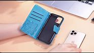 Wallet Case for OnePlus 11 5G,PU Leather Wallet Flip Protective Phone Case Wrist Strap Card Slots Holder Pocket Emboss Butterfly Flower Stand Case for OnePlus 11 5G Purple