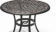 NUU GARDEN 36 Inch Patio Dining Table with Umbrella Hole, Outdoor Cast Aluminum Bistro Table, Black with Antique Bronze at The Edge
