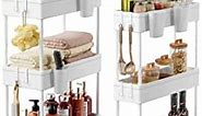 Pipishell Bathroom Cart, 2 Pack Slim Storage Cart Organizer with Hanging Cups & Hooks, Rolling for Bathroom, Laundry Room, Kitchen, Set of 2, PIUC07WK2