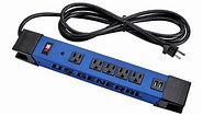 5-Outlet Magnetic Power Strip with Metal Housing and 2 USB Ports, Blue