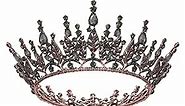 SWEETV Gothic Queen Crown for Women, Black Tiara Crown, Dark Cosplay Headpiece, Goth Hair Accessories for Wedding Party Brithday Prom Halloween