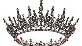 SWEETV Gothic Queen Crown for Women, Black Tiara Crown, Dark Cosplay Headpiece, Goth Hair Accessories for Wedding Party Brithday Prom Halloween