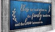 Christian Wall Art Decor Blue and Grey Canvas Prints Bless The Food Quote Wall Pictures Framed Artwork for Home Living Room Dining Room Kitchen Decorations