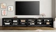 FITUEYES Classic TV Stand for 100 Inch TV, Black Entertainment Center for 80 85 90 inch TV Console Table with 12 Cubby Storage for Living Room Bedroom