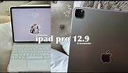 iPad Pro M2 12.9" unboxing | Apple pencil 2 +Apple magic keyboard + aesthetic layout📓🖇️🧸