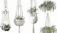 Mkono Macrame Plant Hangers Set of 4 Indoor Hanging Planter Basket Wall Decorative Flower Pot Holder with 4 Hooks for Indoor Outdoor Home Decor Gift Box, Ivory