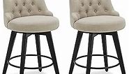 Watson & Whitely Modern Swivel Bar Stools, Performance Fabric Upholstered Counter Height Bar Stool with Back, Solid Wood Legs, 26" H Seat, Set of 2, Tan