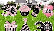 ComboJoy 30th Birthday Decorations for Women - 7 PCS Black & Pink 30 Birthday Yard Signs with Stakes,Sparkling at Night - Outdoor Lawn Decorations