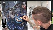 Painting hand embellishments on Cheshire Cat print “Making Friends"