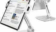 AboveTEK Tablet Stand Holder, Stylish Aluminum iPad Stands, Foldable 360° Swivel iPad iPhone Table Stand Holder fits 4-11" Tablets/Smartphones for Kitchen Bedside Office POS Showroom Reception (White)
