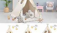 3 Set Teepee Tents for Kids 6ft Cotton Canvas Play Tents with LED String Lights Indoor Outdoor Tents Kids Tipi Tents for Girls Boys Party Favor(3 Set, White, Ridge)