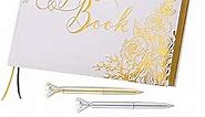 Wedding Guest Book - Guest Book Wedding Reception with Pens - 9x7'' Personalized Wedding Guestbook Photo Album Sign in Book - Gold Foil Hardcover & Gilded Edges, for Weddings, Baby Shower, Party