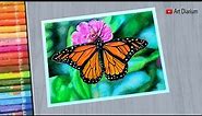 Art with Oil Pastels / Monarch Butterfly Drawing Tutorial for Beginners - step by step