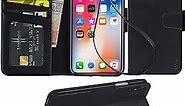 Arae Case for iPhone X/Xs, Premium PU Leather Wallet Case [Wrist Straps] Flip Folio [Kickstand Feature] with ID&Credit Card Pockets for iPhone X (2017) / Xs (2018) 5.8 inch Black