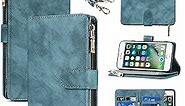 Jaorty iPhone 8 Plus Wallet Case for Women,iPhone 7 Plus Phone Case Wallet with Credit Card Holder,iPhone 8 Plus Crossbody Case with Strap Shoulder Lanyard,Zipper Pocket PU Leather Cases,5.5 Inch Blue