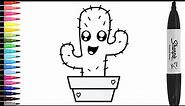 Cactus 🌵 drawing and coloring for toddlers and kids , how to draw cactus