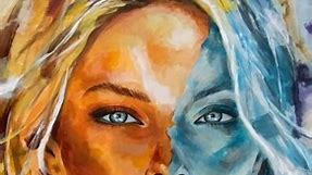 Varnishing my blue eyes girl #painting #abstract #portrait | Sima Art