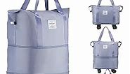 Rolling Duffle Bag with Wheels, Expandable Foldable Duffle Bag with Wheels and Handle for Travel, Rolling Luggage bag Carry on Duffel Bag, Wheeled Travel Duffle Bag, Large Weekend Bag (Blue)