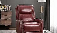 HULALA HOME Genuine Leather Swivel Rocker Recliner, Manual Glider Recliner Chair with Footrest & Adjustable Backrest, Modern Home Theater Lounge Sofa Armchair for Bedroom Living Room, Burgundy
