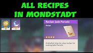 All Recipes Locations in MondStadt Genshin impact/Unlock mushroom pizza(Stamina,attack,revive)