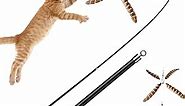 Natural Feather Cat Toys for Indoor Cats Retractable Cat Wand 60inch Safe Hunting Distance Interactive Toys for Kittens with 4Pcs Senses Replacement Teasers Arouse Cat Desire to Hunt