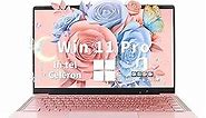 14" Rose Gold Laptop - Win 11 Pro/MS Office 2019, FHD IPS Display, 6G RAM, 128GB SSD, Celeron J4105,Ultra-Thin, Light, Support 180° Opening, 2 USB3.0, WIFI/BT, Perfect for Travel, Work,Study and Play！