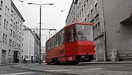 Red Tram In Black And White City