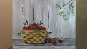 How to paint a Basket of Apples on Barnboard for Beginners ~ Acrylic