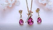CDE 18K Rose Gold Plated Women Necklace and Earrings Set Swarovski Flower Rose Jewelry