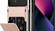 Nvollnoe for iPhone 13 Case with Card Holder[Store 5 Cards] Dual Layer Heavy Duty Shockproof iPhone 13 Wallet Case with Hidden Card Slot Large Storage Case for iPhone 13(Rose Gold)