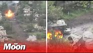 Ukrainian MRAPs & infantry DESTROYED by T-80 Russian TANK