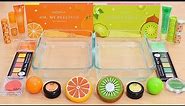 Orange vs Kiwi - Mixing Makeup Eyeshadow Into Slime ASMR