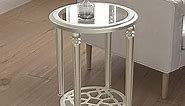 COSIEST Modern Round End Table, 2-Tier Champagne Side Table with Tempered Glass Tabletop, Wood Accent Table with Storage Shelf for Living Room, Bedroom