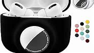 2 in 1 Protective Case for Apple AirPods Pro Air Tag Holder Combo, Soft Silicone Airpods Pro AirTag Case with 2 PCS Screen Protector, Anti-Scratch Anti-Fall Anti-Lost Shockproof Durable (Black)