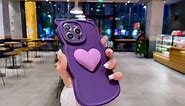 VirgoCCY Kawaii Phone Cases for iPhone 14 Pro Max, 3D Big Love Heart Phone Case with Cute Bear Ears, Curly Wavy Edge Fashion Cool Funny Bear Soft TPU Shockproof Cover for Women Girls, Purple
