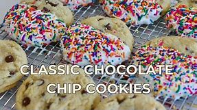 Classic Chocolate Chip Cookies Dipped in Chocolate and Sprinkles
