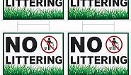 4 Pcs No Littering Sign 14 x 10 Inch No Littering Sign Outdoor Double Sided Plastic Yard Signs with Metal Sign Stakes for Private Property Grass Lawn No Trash Dumping