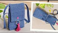 DIY Mini Denim Cell Phone Crossbody Bag with Tassel and 2 Pockets | Old Jeans Idea | Bag Tutorial