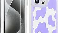 OOK Cute Phone Case for iPhone 15 Pro Max Case 6.7inch, Fashion Cow Print Silicone Slim Soft TPU Shockproof Phone Case for Women, with Screen Protector, Purple Cow