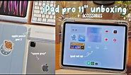 📦m2 ipad pro 11" unboxing + apple pencil 2nd gen, accessories, & setting up!🍏🪐