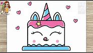 How to Draw a Simple Cute Unicorn Cake, Easy Draw and Color Step by Step