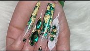 New nail set emerald green 3D flower by @zulaysnails