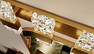 Epinl Gold Bathroom Vanity Light Fixtures Bathroom Light Fixtures Over Mirror 4-Light 4000K LED Crystal Wall Sconces Modern 40W Brushed Hardwired Wall Lights for Bathroom Bedroom Living Room