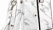Petocase Compatible iPhone SE 2020/8/7 Wallet Case, Multi-Function Zipper Purse with Detachable Magnetic Back Cover Wristlets 13 Card Slots & 4 Cash Pocket for Apple iPhone 8/7/6s/6 White Marble