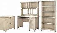 Bush Furniture Salinas Mission Desk with Hutch, Lateral File Cabinet and 5 Shelf Bookcase, Antique White
